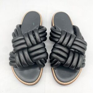 Paul Green Womens 4 6.5 Majestic Knot Sandal Shoe Woven Black Leather Slide Flat